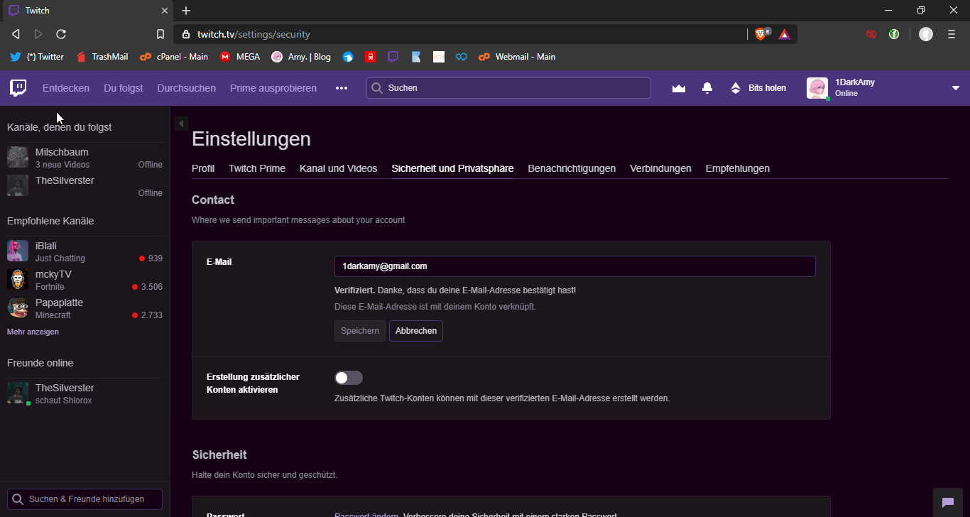 Channel Email to change other email Twitch