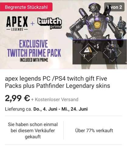 Buy Apex Legends Twitch Prime on Ebay