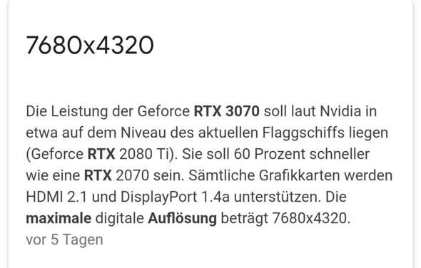 What is the maximum resolution the Rtx 3070 can support