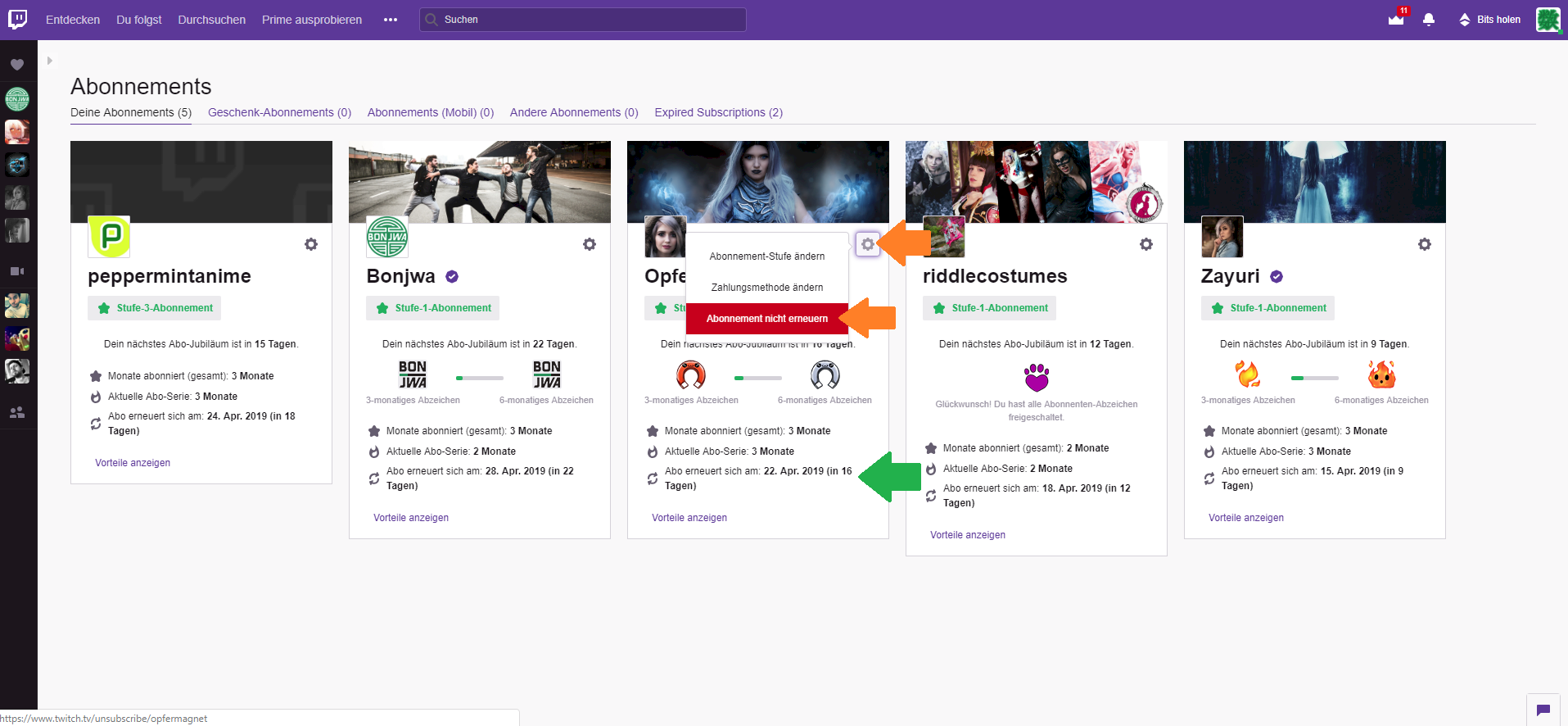 End Twitch subscription