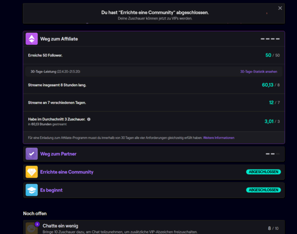 Twitch affiliate conditions met, but am I not an affiliate