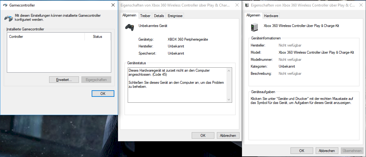 XBox 360 wireless controller is not recognized as a game controller