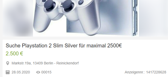 Playstation 2 Slim silver for over 1000 euro