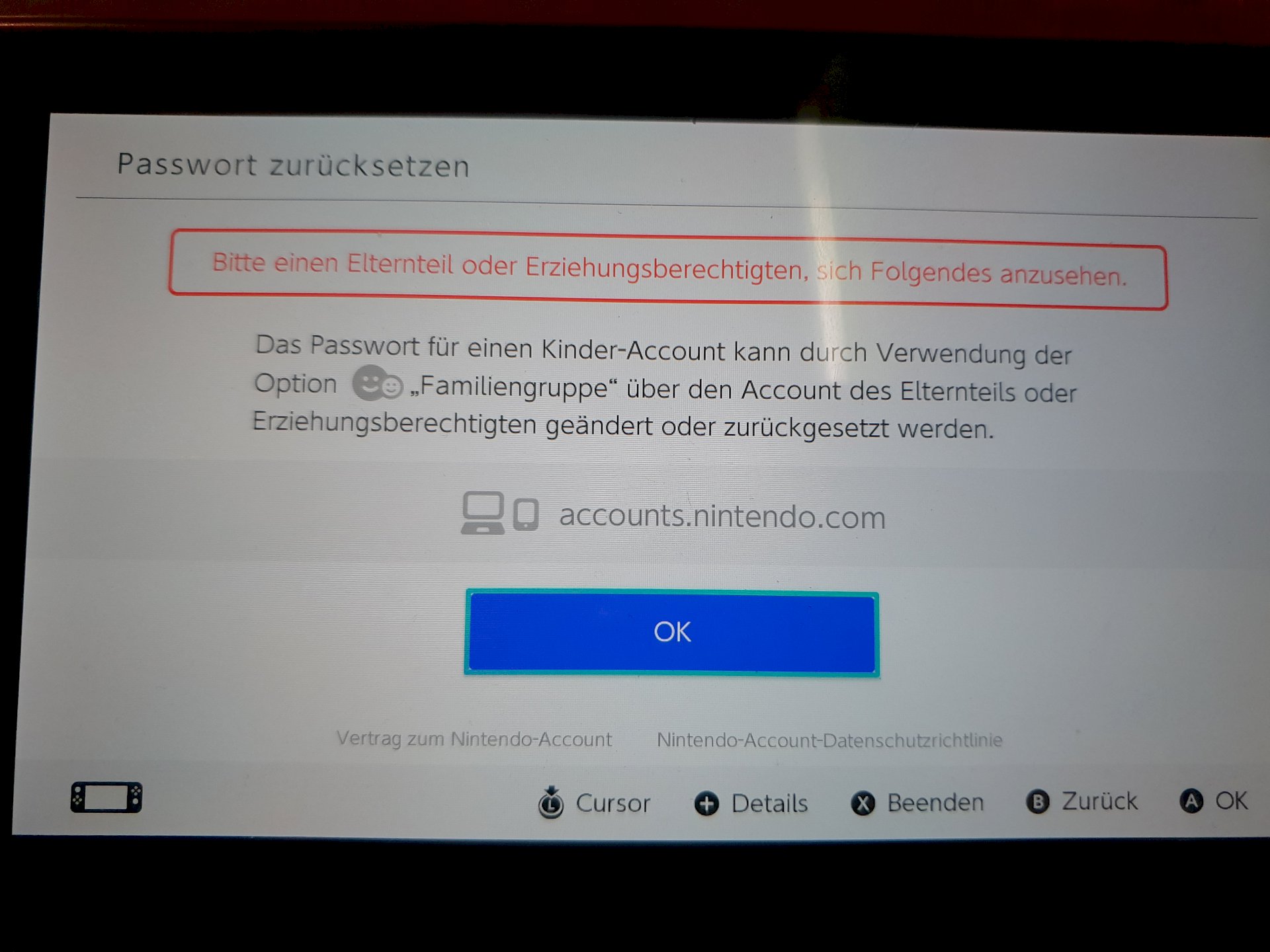 How can I reset my child Nintendo Account password if I do not remember the main account information - 1