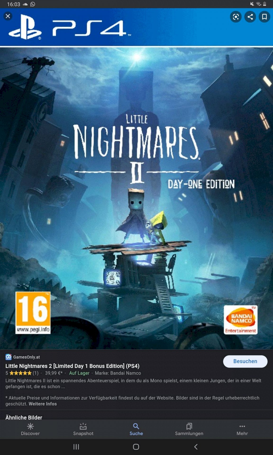 Little Nightmares parts 1 and 2 for the PS4 with almost 13 years and two little brothers 8 and 2 years - 1