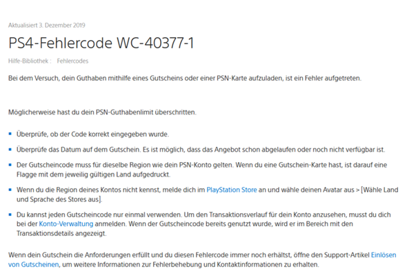 Hello on my psn account, when I enter the code, The maximum replenishment amount was exceeded WC-40377-1