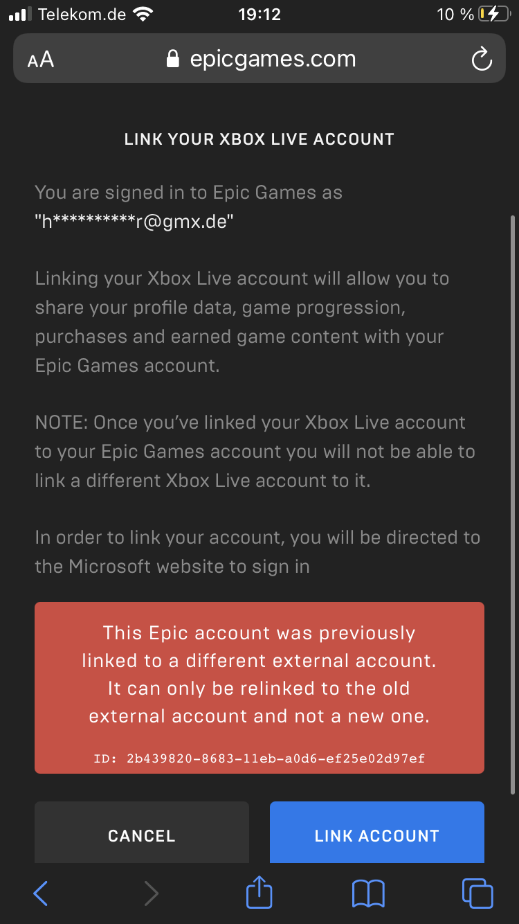 Link your Xbox account to epicgames