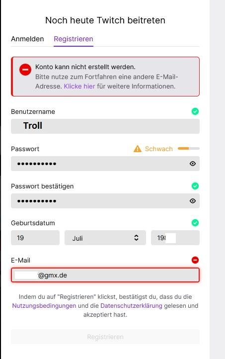 What is wrong with my email address on Twitch