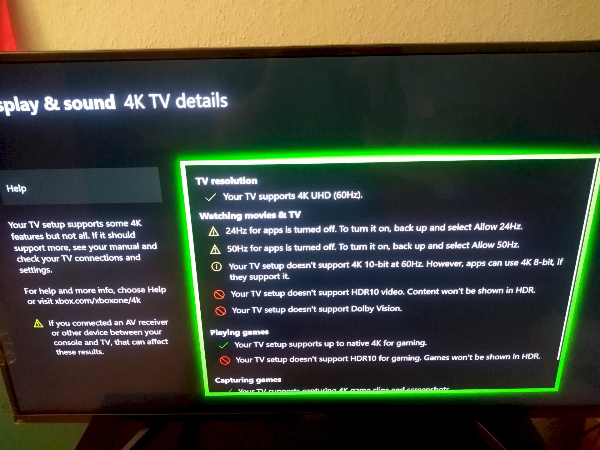 Why does not my Sony 4K HDR support HDR