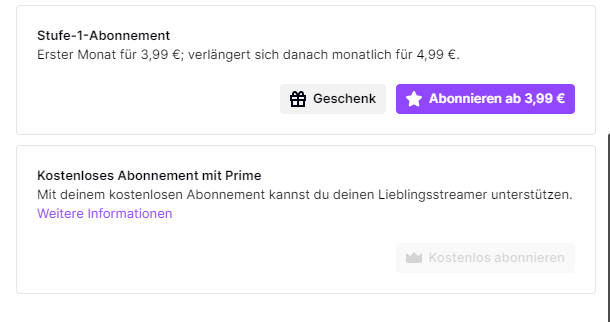 Twitch Prime subscription not possible